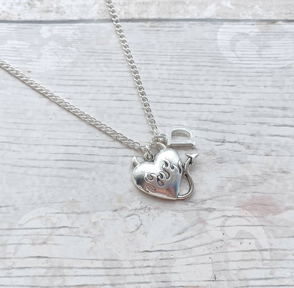 Devil heart necklace, heart with horns and tail necklace, halloween jewellery, gothic jewellery, steampunk present, gifts for her
