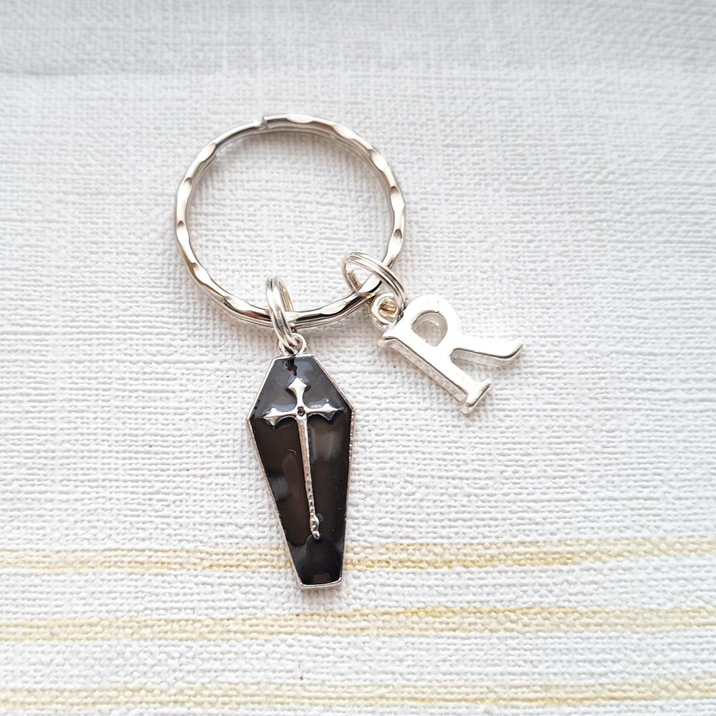 Coffin keyring, dracula cross coffin, autumn fall keychain, halloween keyring, fall accessory, spooky vampire gift, present for goth