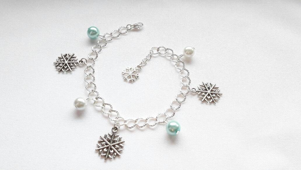 Snowflake bracelet, ice charm bracelet, christmas jewellery, winter jewelry, stocking filler