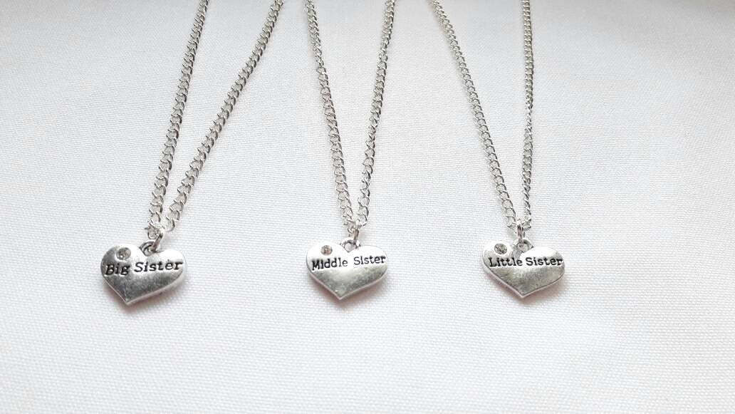 sister necklace, Set of 3 necklaces, sister jewellery, partners in crime jewelry, big sister, little sister and middle sister necklaces