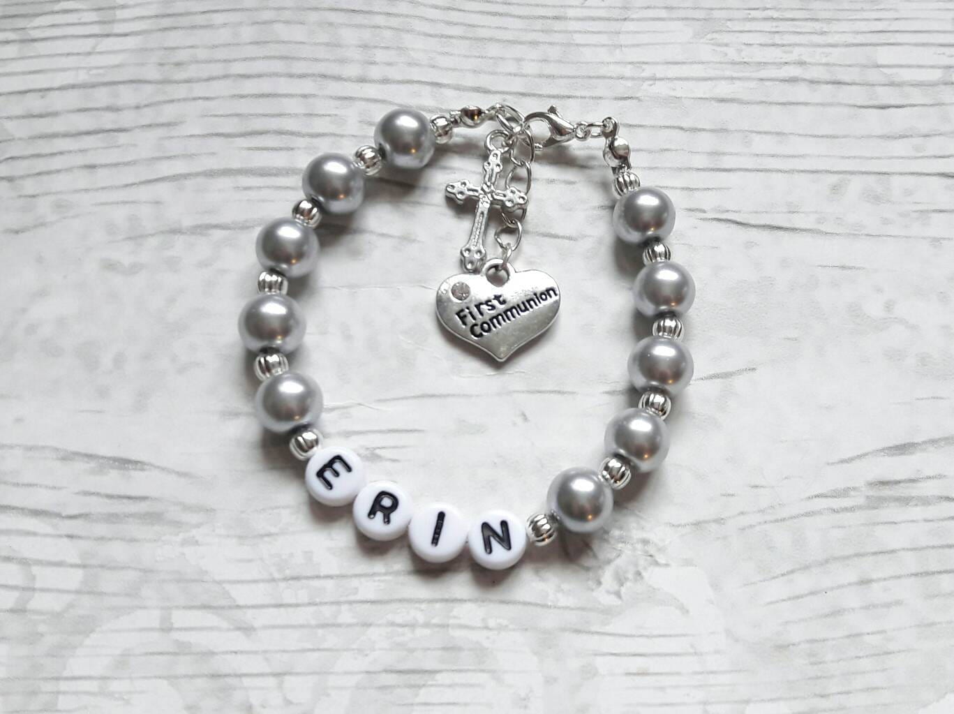 First communion bracelet, holy communion jewellery, personalised Name bracelet, religious catholic gift