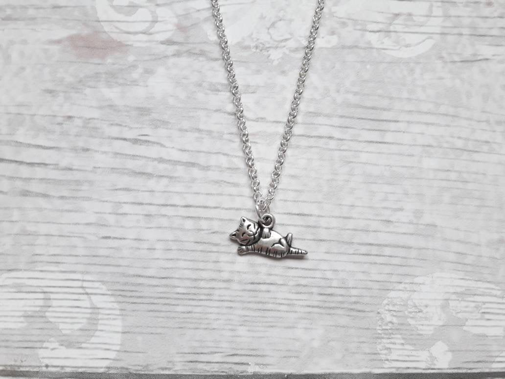 cat necklace, feline necklace, initial jewellery, personalized jewelry, cute pet gift, animal lover, kitty present for kids, crazy cat lady
