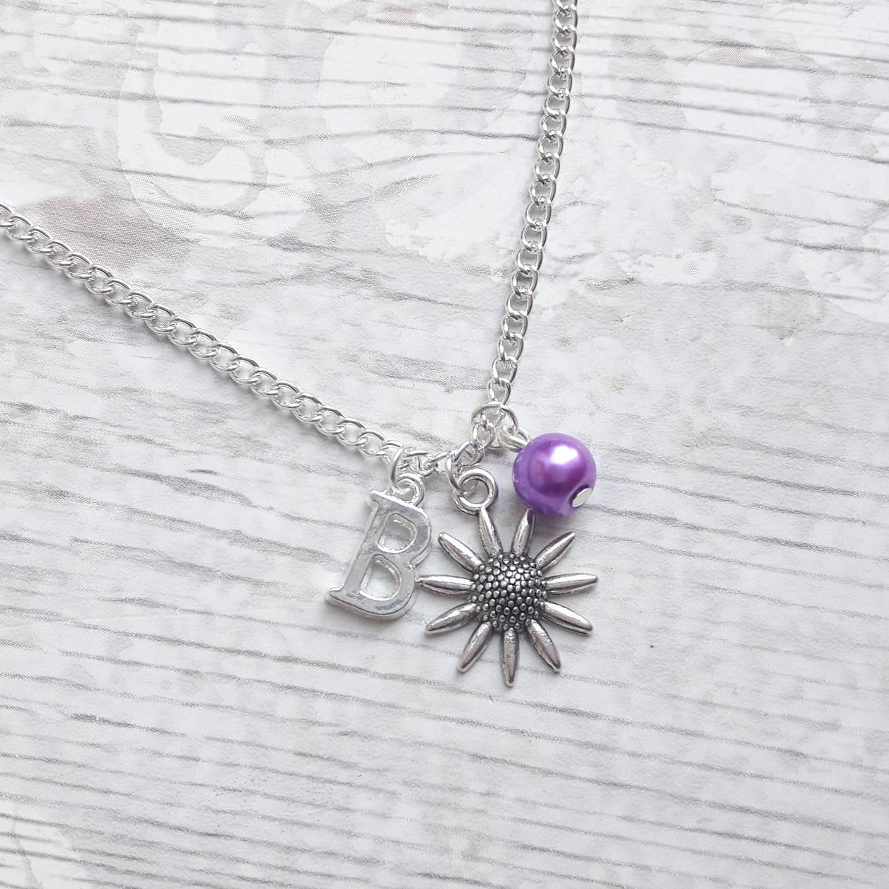 Sunflower necklace, initial jewellery, flower jewelry, personalised summer gift, floral letter necklace