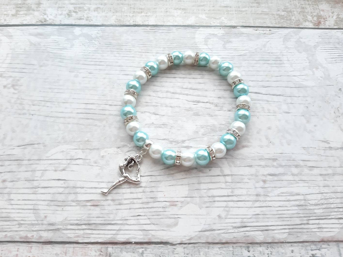 gymnastic bracelet, gymnast jewellery, sports team jewelry, graduation present, gift for girls, friendship bracelet, charm beaded bracelet