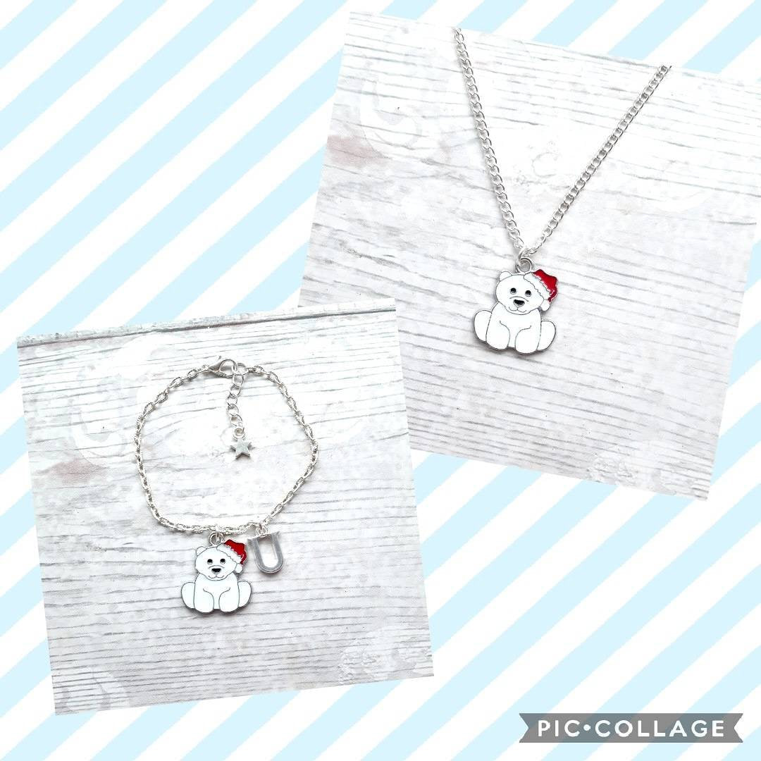 Polar bear necklace, personalised jewellery, personalized initial jewelry, animal lover present, cute christmas gift for girls