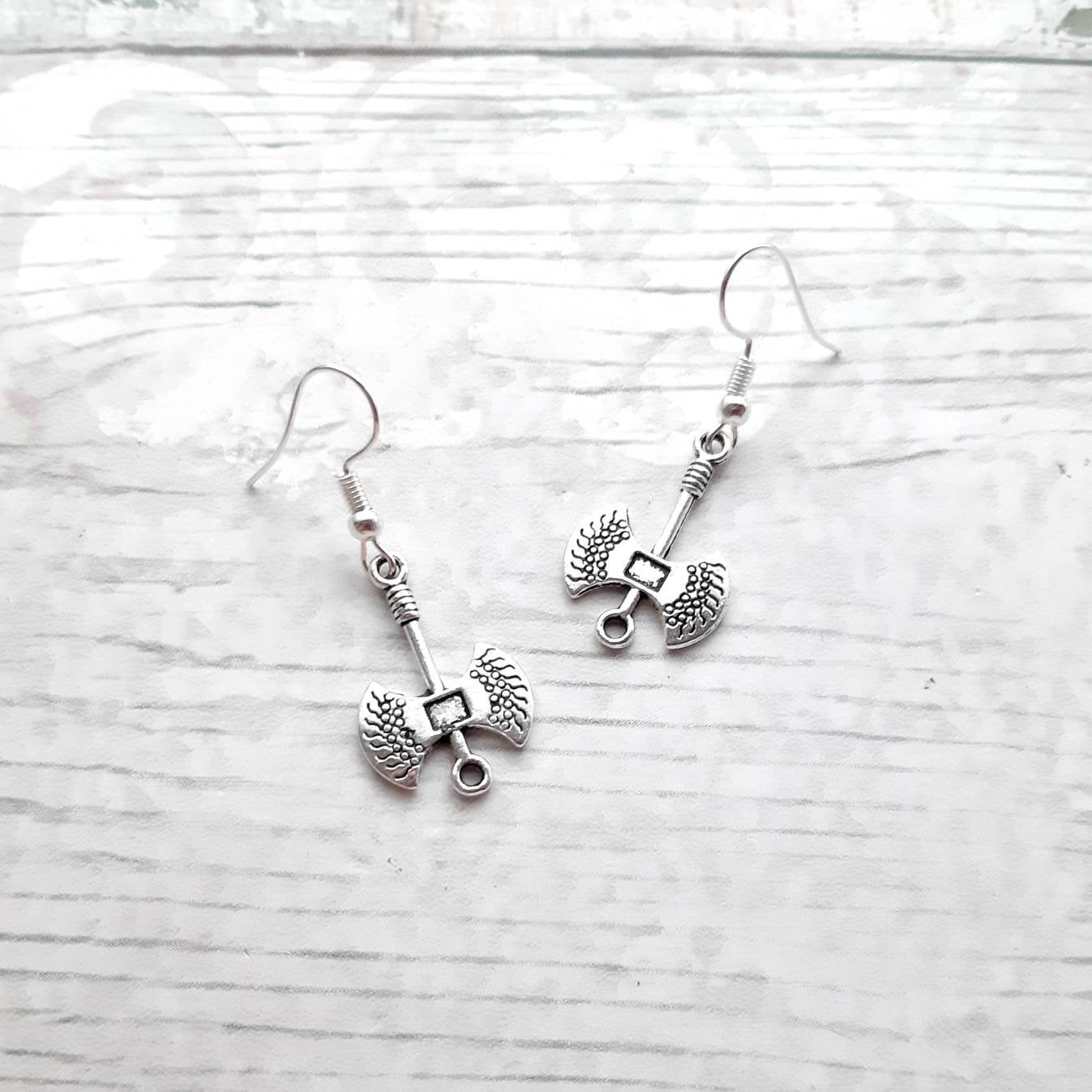 Axe earrings, weapon jewellery, halloween jewelry, hatchet earrings, viking gift, zombie apocalypse, horror earrings