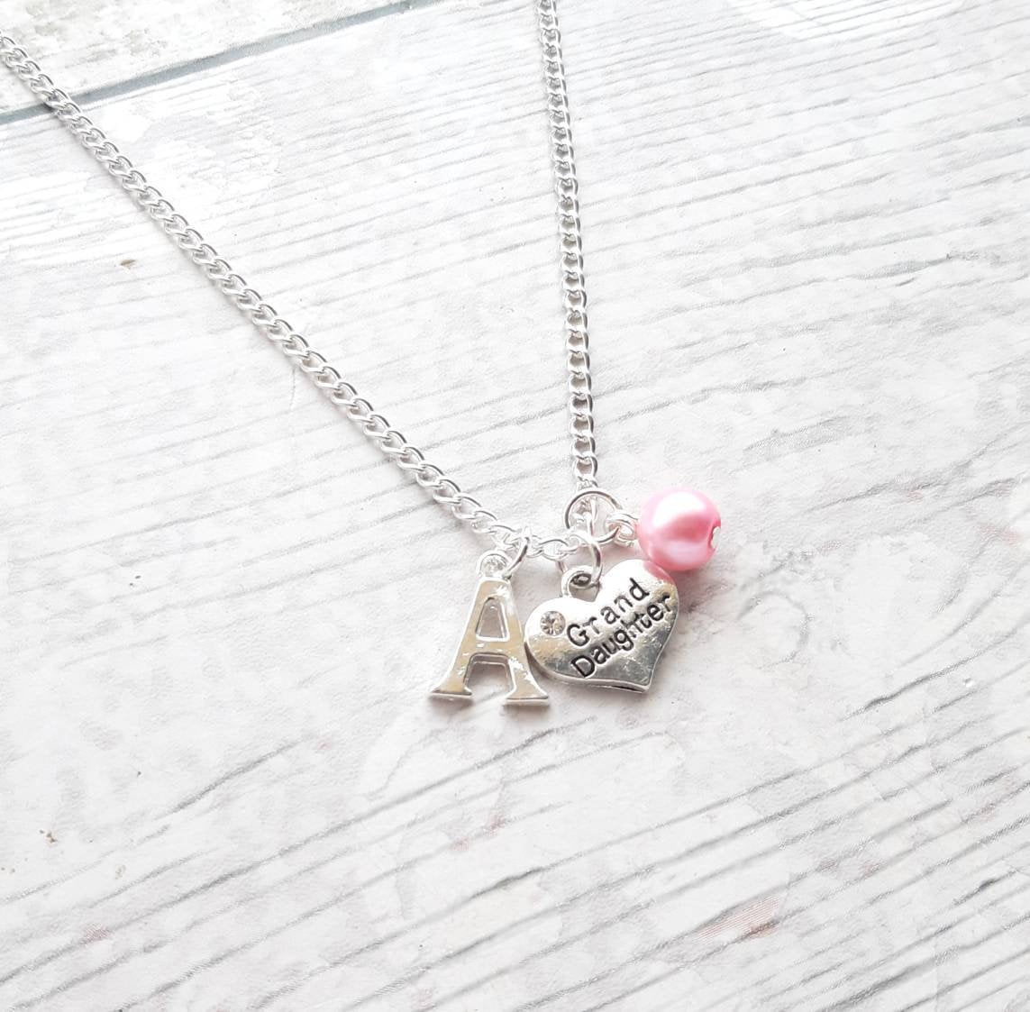 Granddaughter necklace, initial necklace, grand daughter jewellery, gift for daughter, grand child present, friendship jewelry,