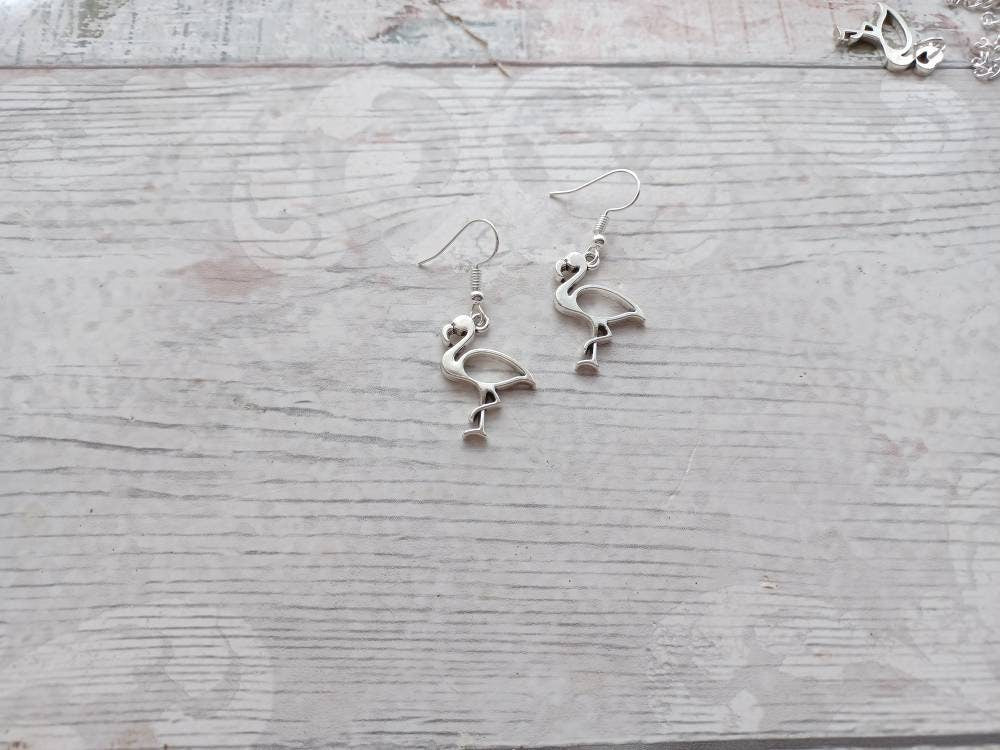 Flamingo earrings, funky bird jewellery, summer accessory, animal lover gift, present for girls