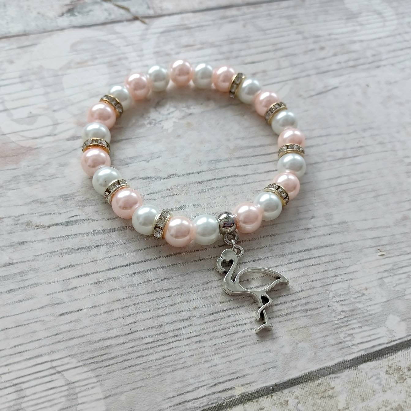 flamingo bracelet, tropical bird jewellery, summer accessory, funky gift for girls, animal lover, beaded bracelet
