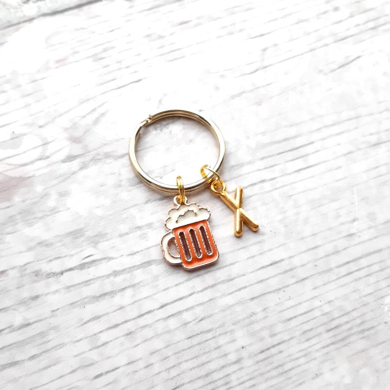 Beer keyring, beer lover gift, fathers day present, personalised initial keychain, gift for dad