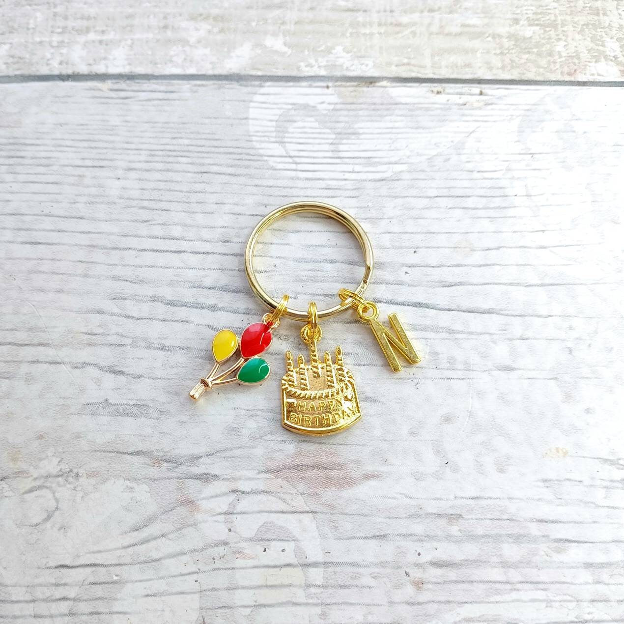 Happy birthday keyring, initial keychain, birthday keepsake, balloon keychain, birthday present, sweet sixteen gift
