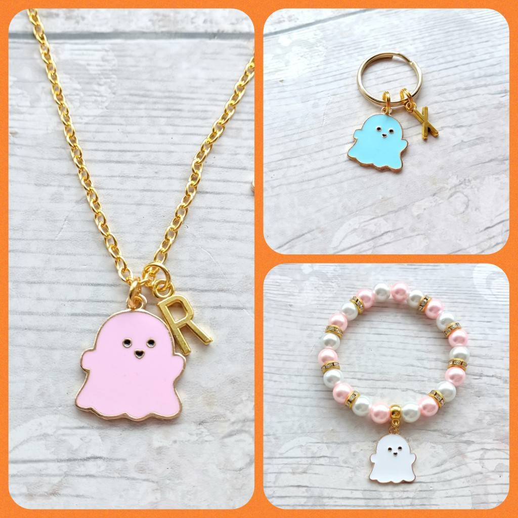 Ghost necklace, cute Halloween jewellery, spooky ghostie, ghoul gift, alternative treat