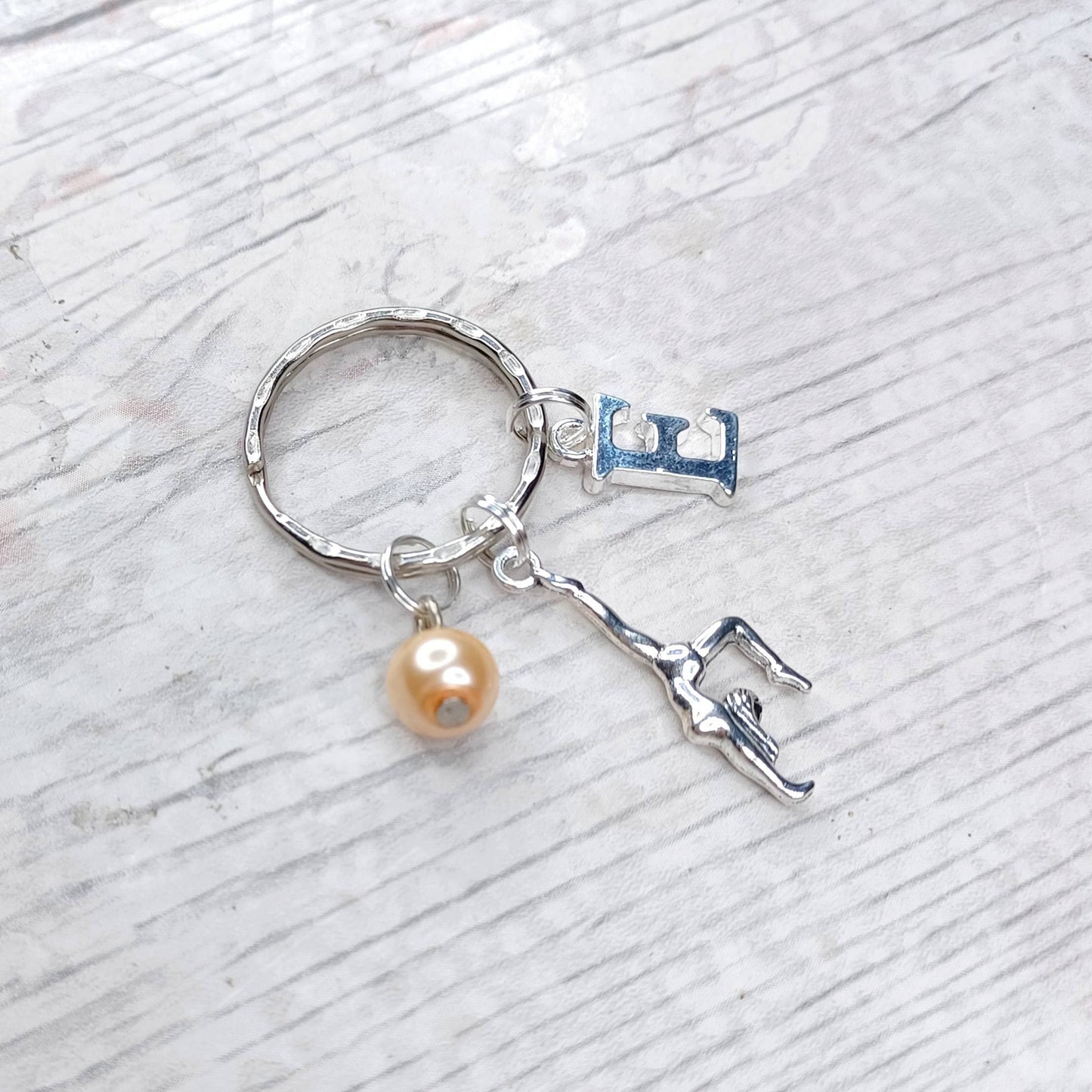 Gymnast keyring, gymnastics keychain, personalised gift for kids, initial birthday present, athletic coach gift
