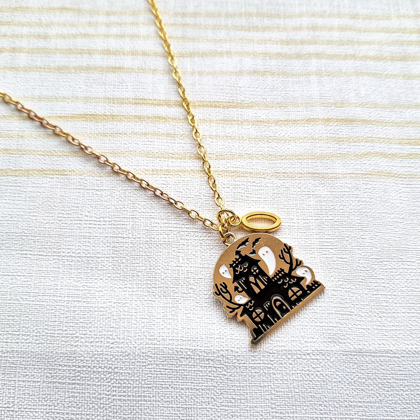 Haunted house necklace, ghost mansion jewellery, spooky halloween jewelry, gothic gift, present for witch