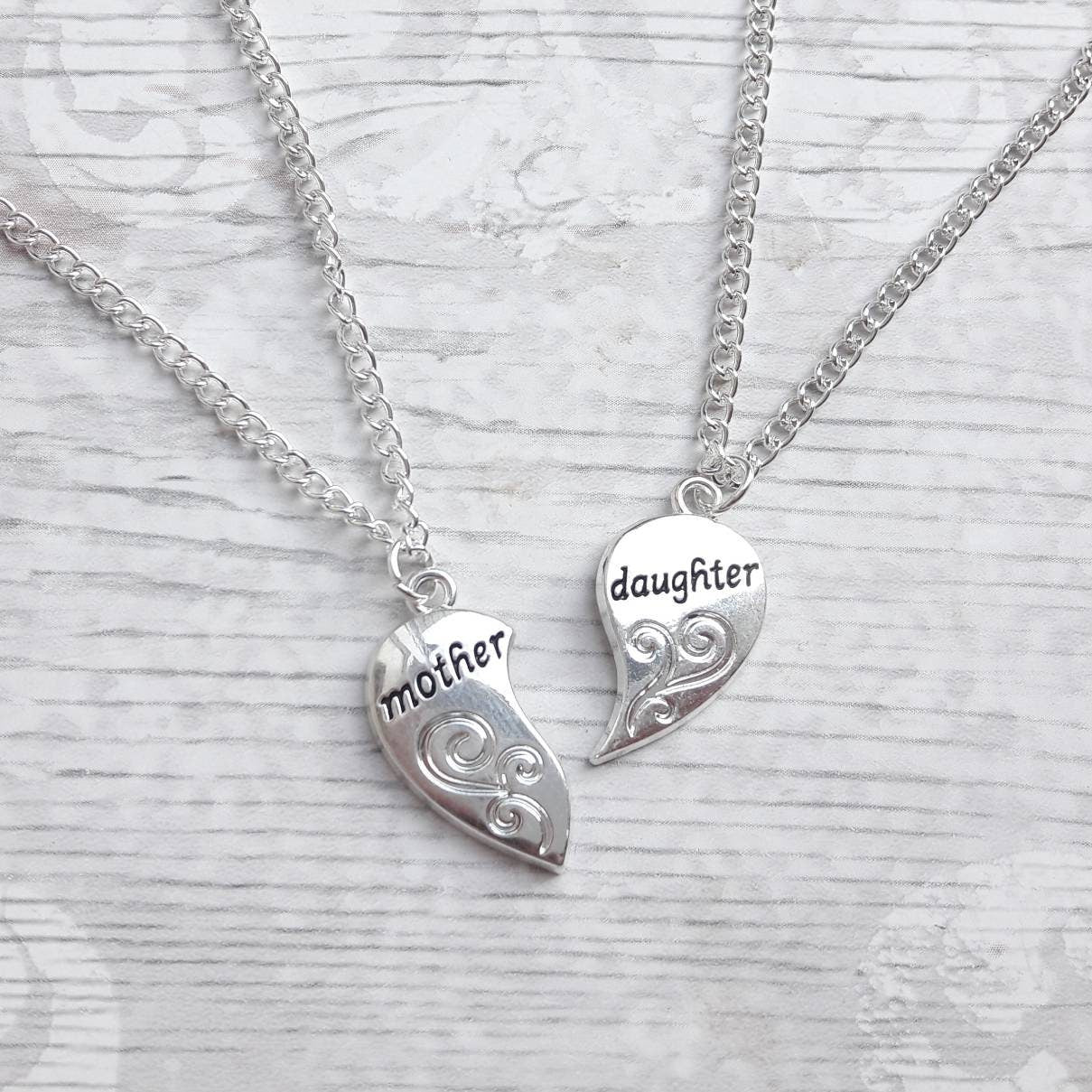 mother and daughter necklace, mum jewelry, daughter present, heart necklaces, best friend jewellery set, gifts for kids, stocking filler