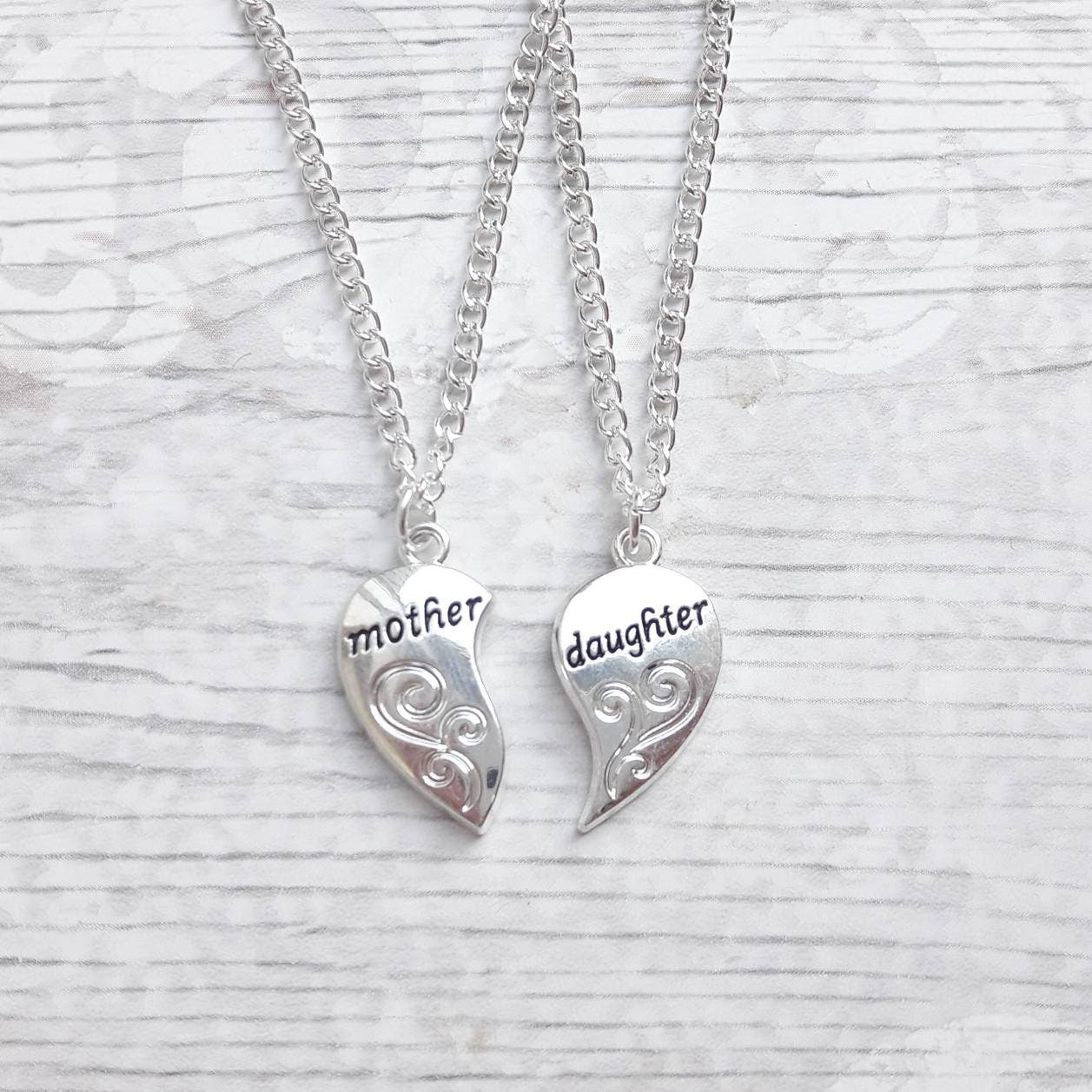 mother and daughter necklace, mum jewelry, daughter present, heart necklaces, best friend jewellery set, gifts for kids, stocking filler