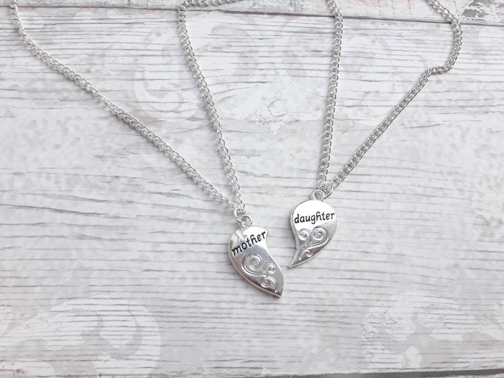 mother and daughter necklace, mum jewelry, daughter present, heart necklaces, best friend jewellery set, gifts for kids, stocking filler