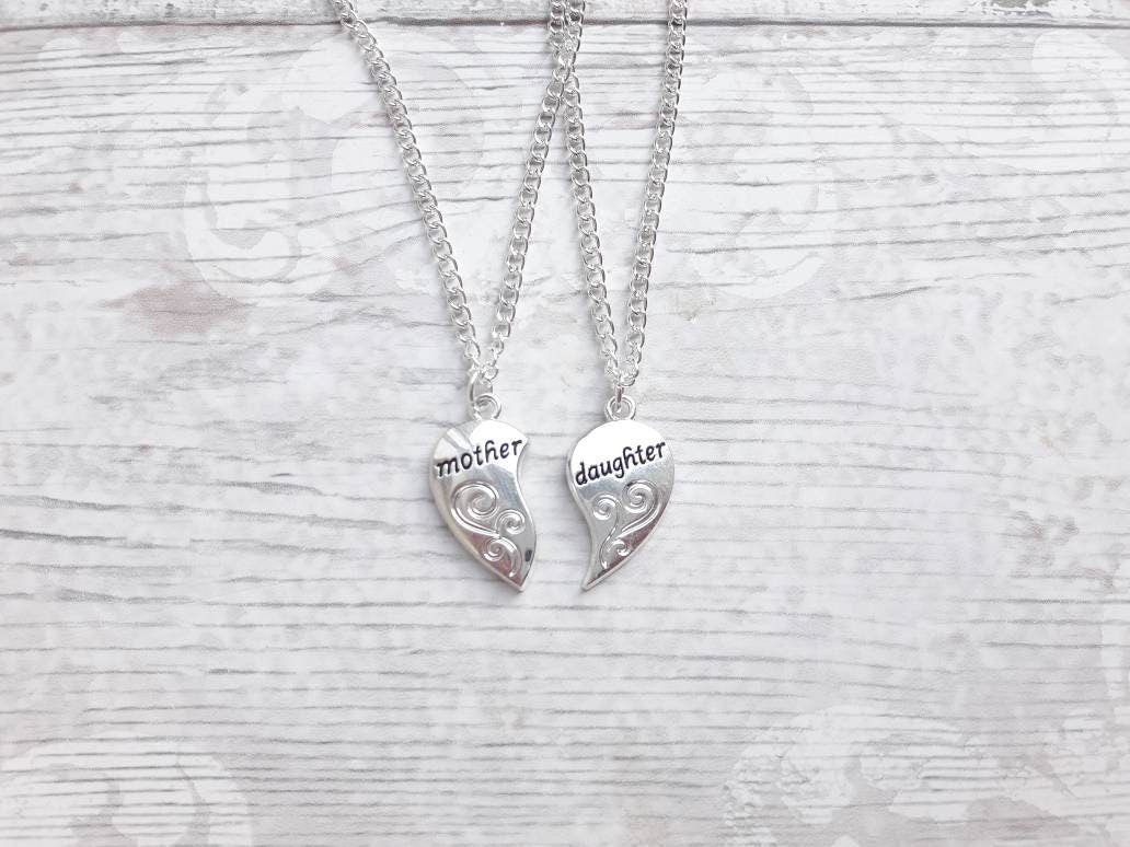 mother and daughter necklace, mum jewelry, daughter present, heart necklaces, best friend jewellery set, gifts for kids, stocking filler