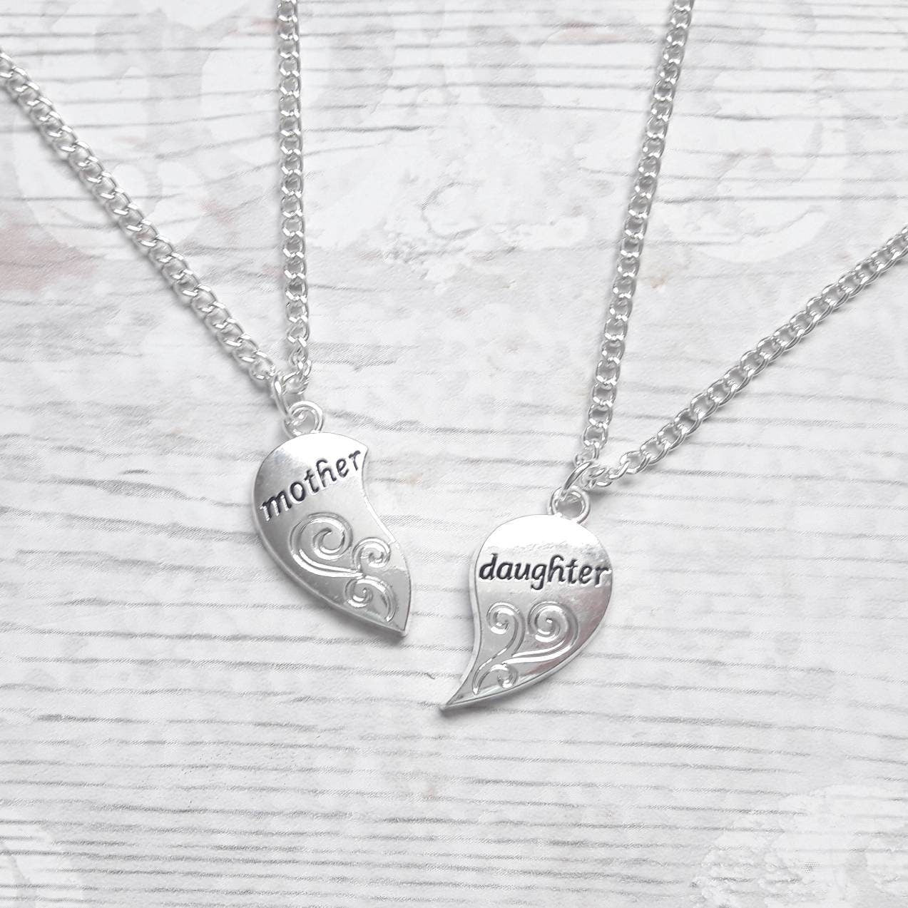 mother and daughter necklace, mum jewelry, daughter present, heart necklaces, best friend jewellery set, gifts for kids, stocking filler