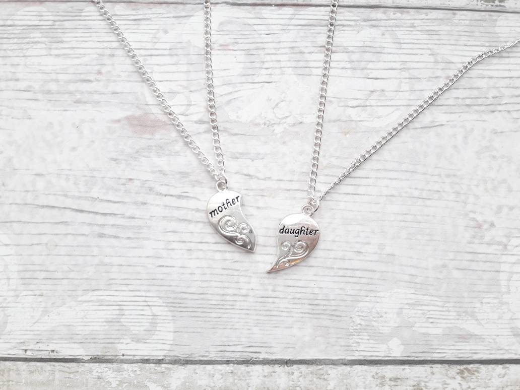 mother and daughter necklace, mum jewelry, daughter present, heart necklaces, best friend jewellery set, gifts for kids, stocking filler