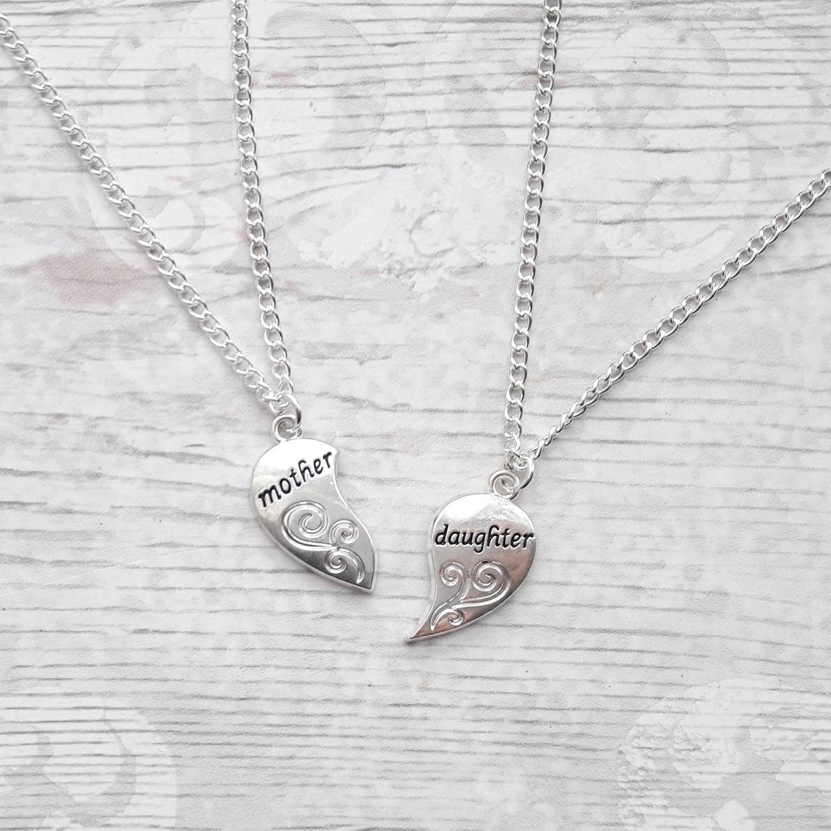 mother and daughter necklace, mum jewelry, daughter present, heart necklaces, best friend jewellery set, gifts for kids, stocking filler