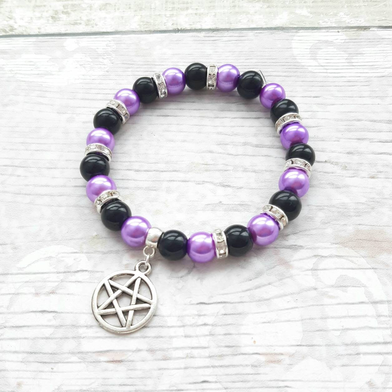 pentagram bracelet, Halloween jewellery, witch jewelry, gothic bracelet, pagan jewellery, protection gift, wicca bracelet, supernatural