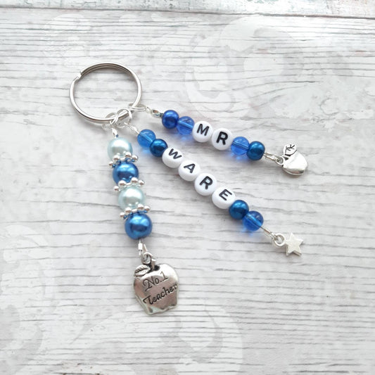 teacher keyring, best teacher keychain, teacher appreciation, special teacher gift, end of term present, personalised teacher present