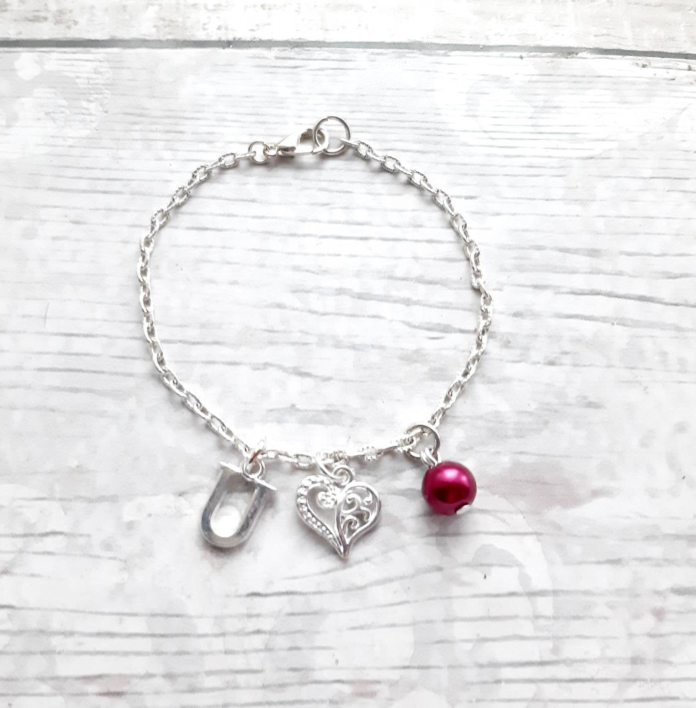 Heart bracelet, valentines day present, romantic love jewellery, wedding present, children's jewellery, gift for wife, present for partner