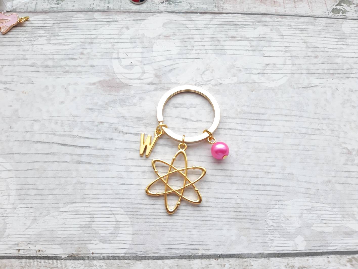 Atom keyring, science molecule keychain, every atom of me, initial keyring, personalised gift, chemistry present geek keyring