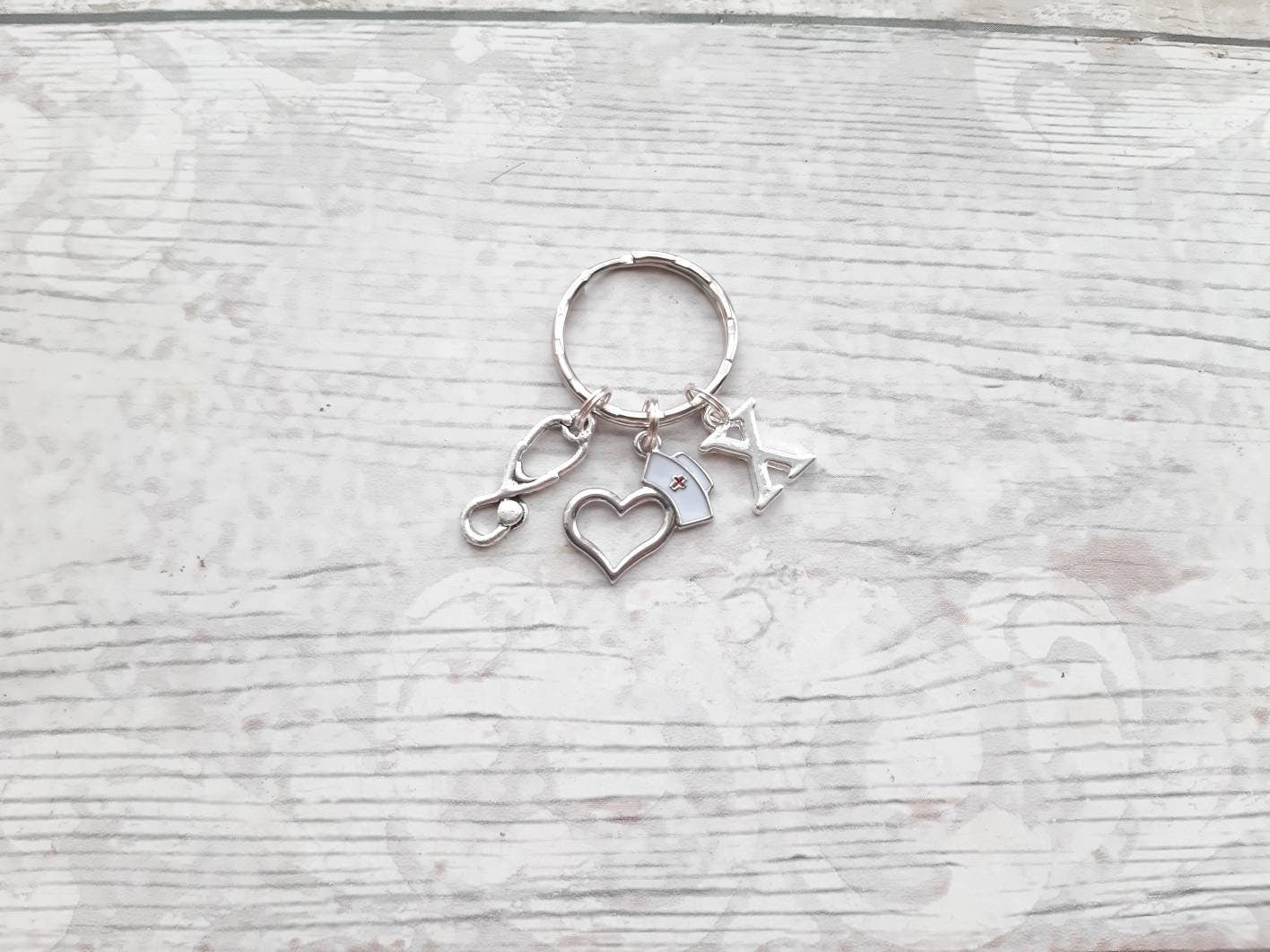 Nurse keyring, initial stethoscope keyring, doctor appreciation present, medical student gift, personalised graduation present