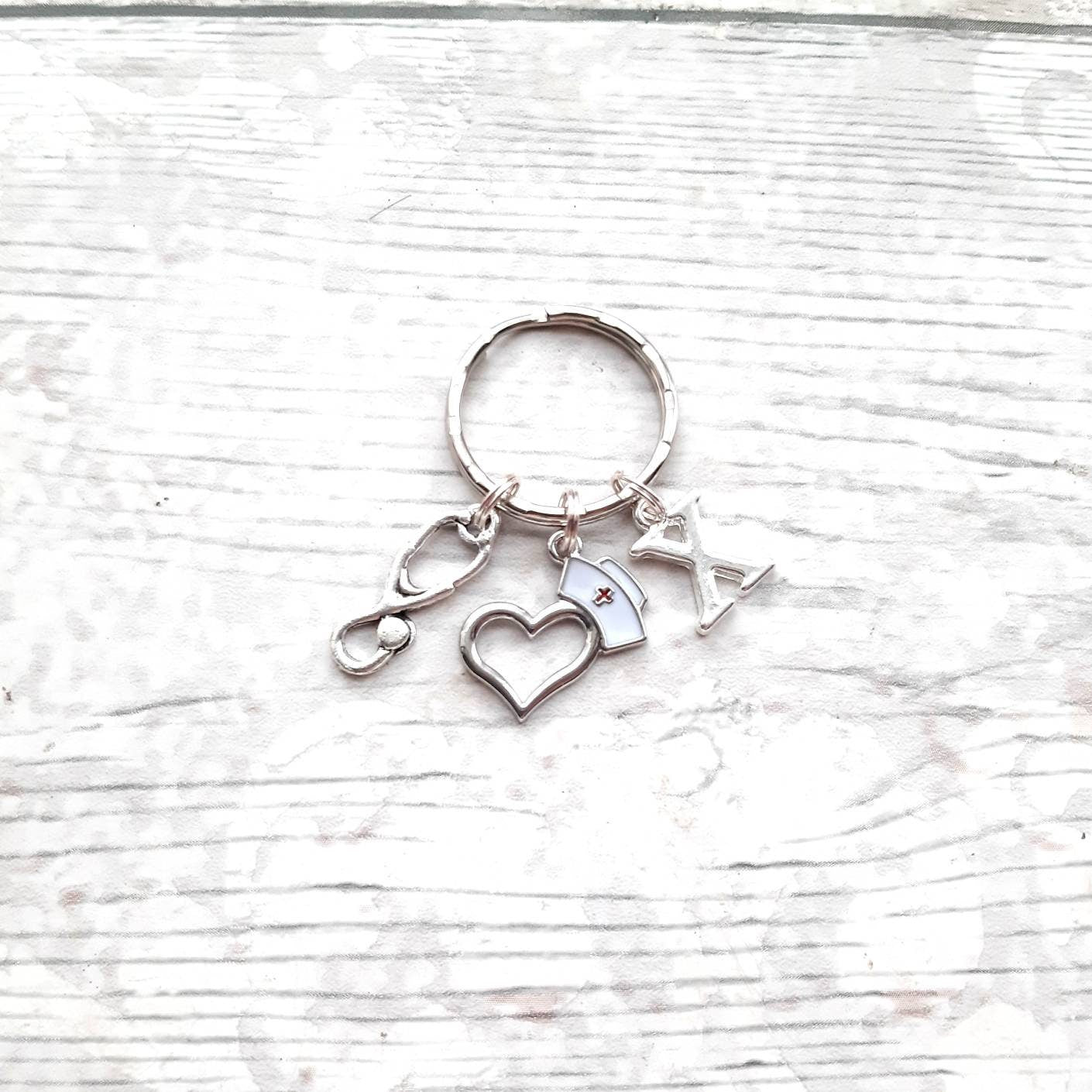 Nurse keyring, initial stethoscope keyring, doctor appreciation present, medical student gift, personalised graduation present