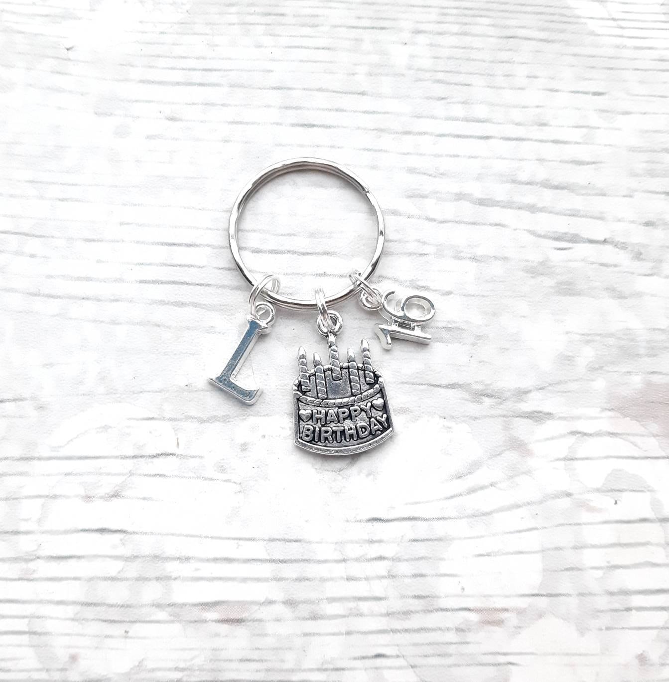 Happy birthday keyring, initial keychain, birthday keepsake, 18th 21st 30th 40th 50th 60th 70th birthday present, sweet sixteen gift