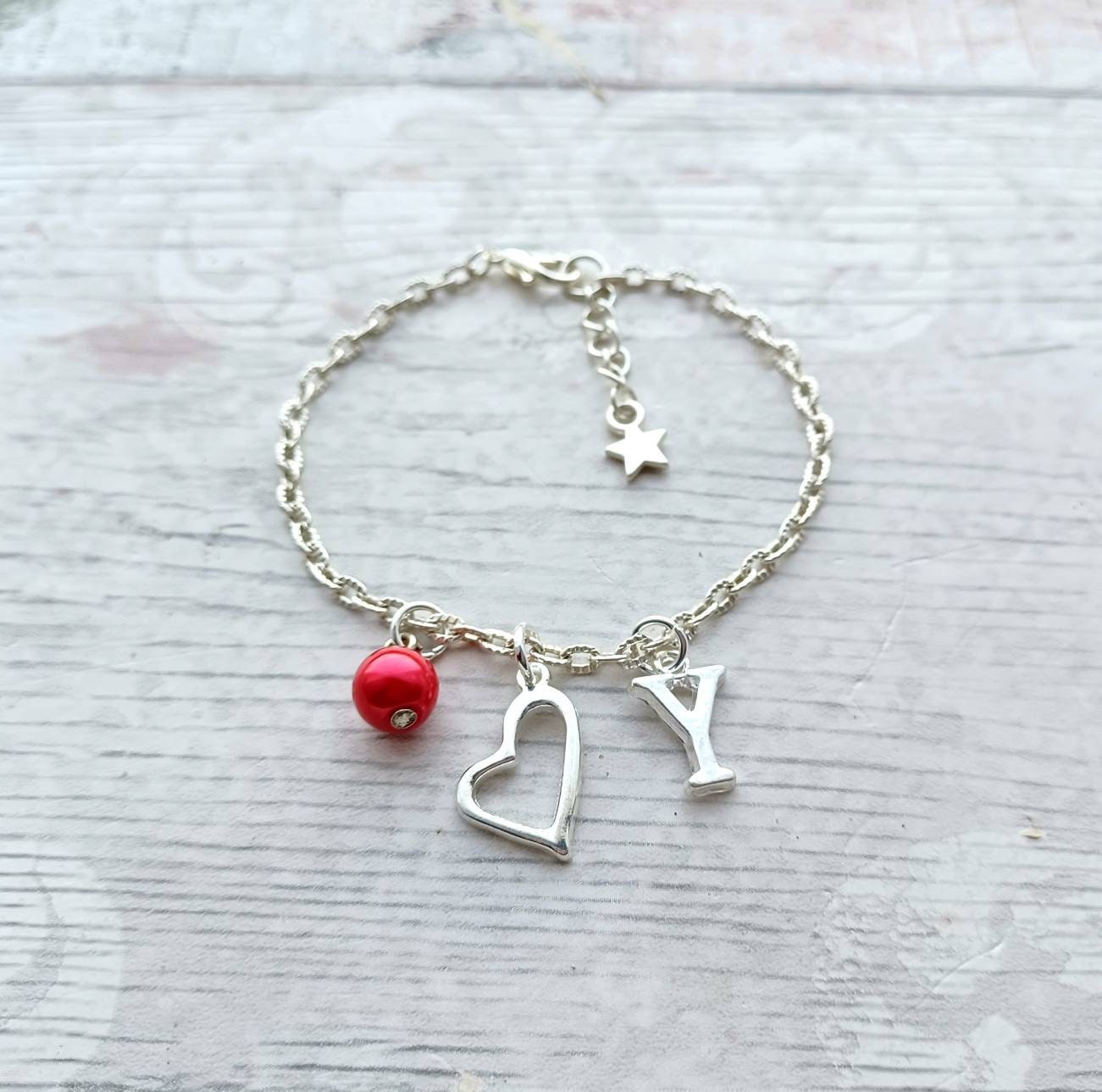 Heart bracelet, love heart jewellery, romantic valentines day present, bride jewellery, gift for wife, initial bracelet