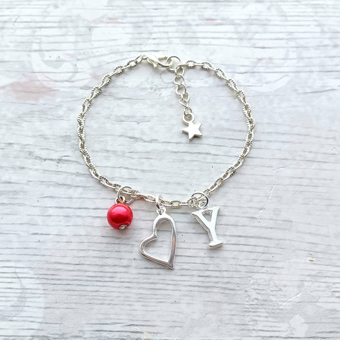 Heart bracelet, love heart jewellery, romantic valentines day present, bride jewellery, gift for wife, initial bracelet