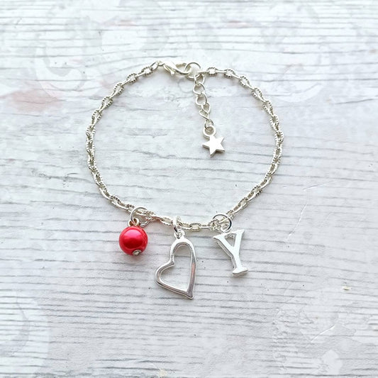 Heart bracelet, love heart jewellery, romantic valentines day present, bride jewellery, gift for wife, initial bracelet