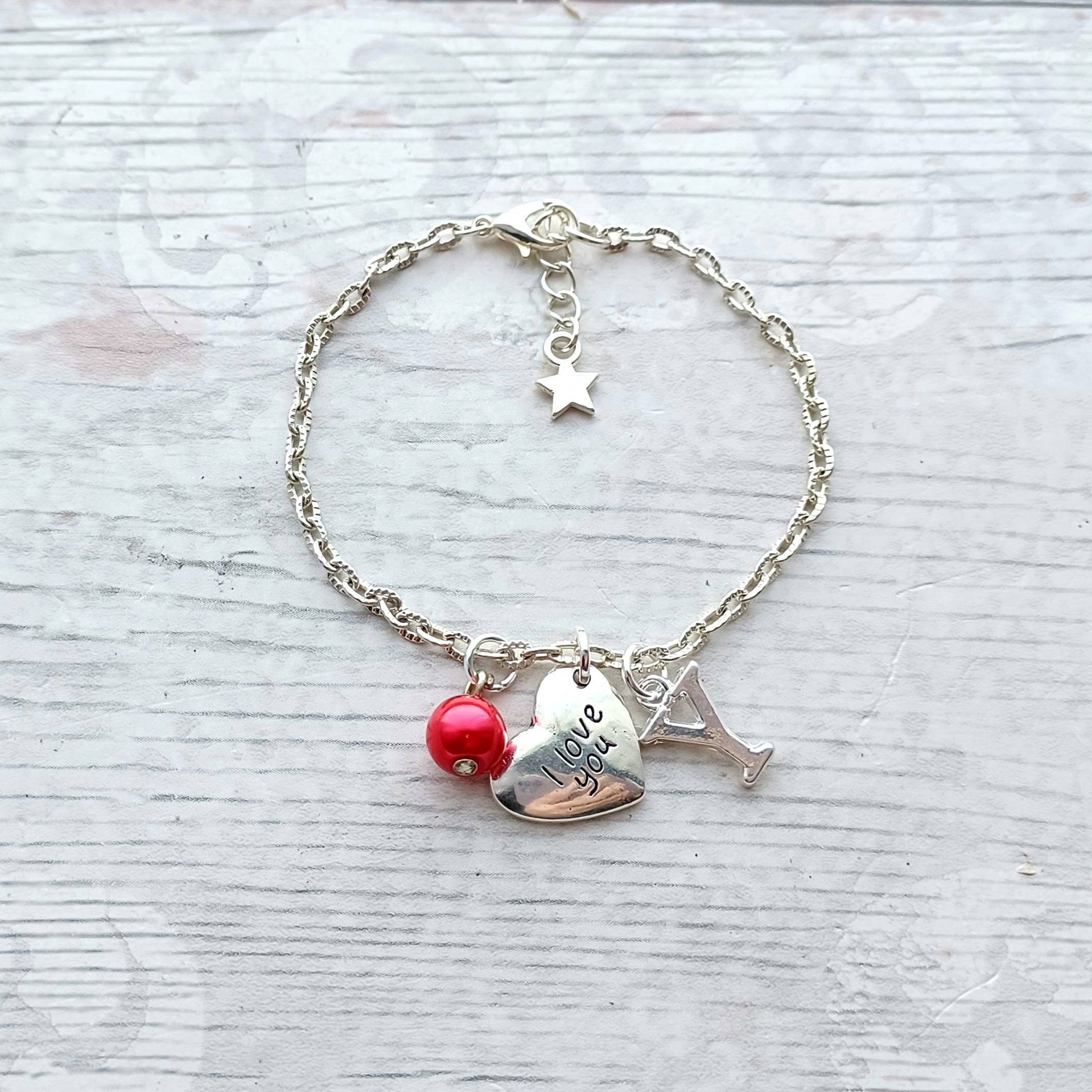 I love you heart bracelet, romantic valentines day present, bride jewellery, gift for wife, initial bracelet, anniversary gift