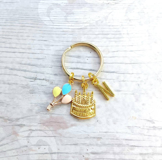 Happy birthday keyring, initial keychain, birthday keepsake, balloon keychain, birthday present, sweet sixteen gift