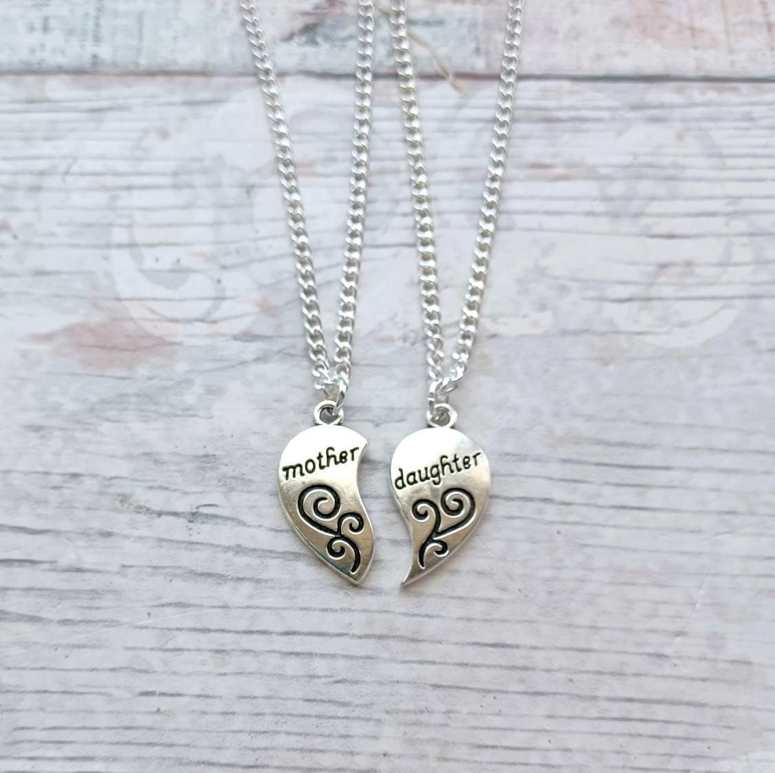 mother and daughter necklace, mum jewelry, daughter present, heart necklaces, best friend jewellery set, gifts for kids, stocking filler