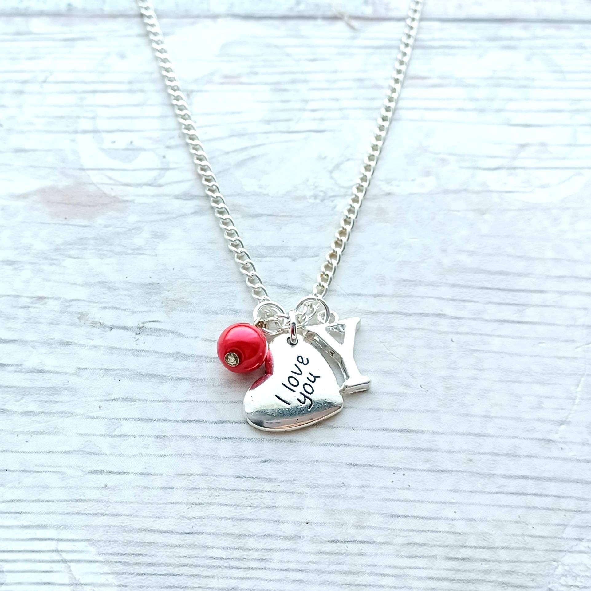 I love you heart necklace, anniversary present, gifts for wife, wedding jewellery, valentines day present for her, minimalist chain
