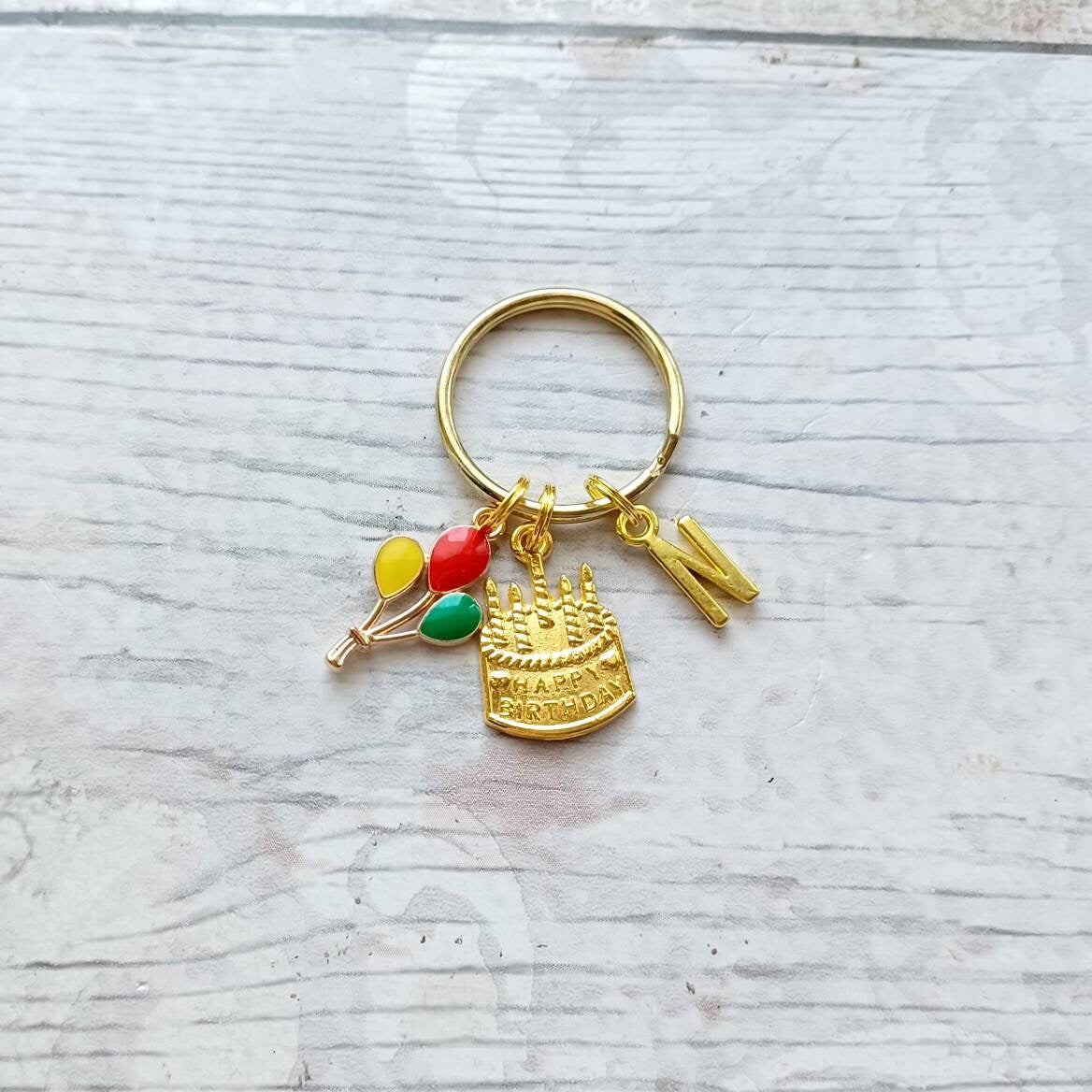 Happy birthday keyring, initial keychain, birthday keepsake, balloon keychain, birthday present, sweet sixteen gift