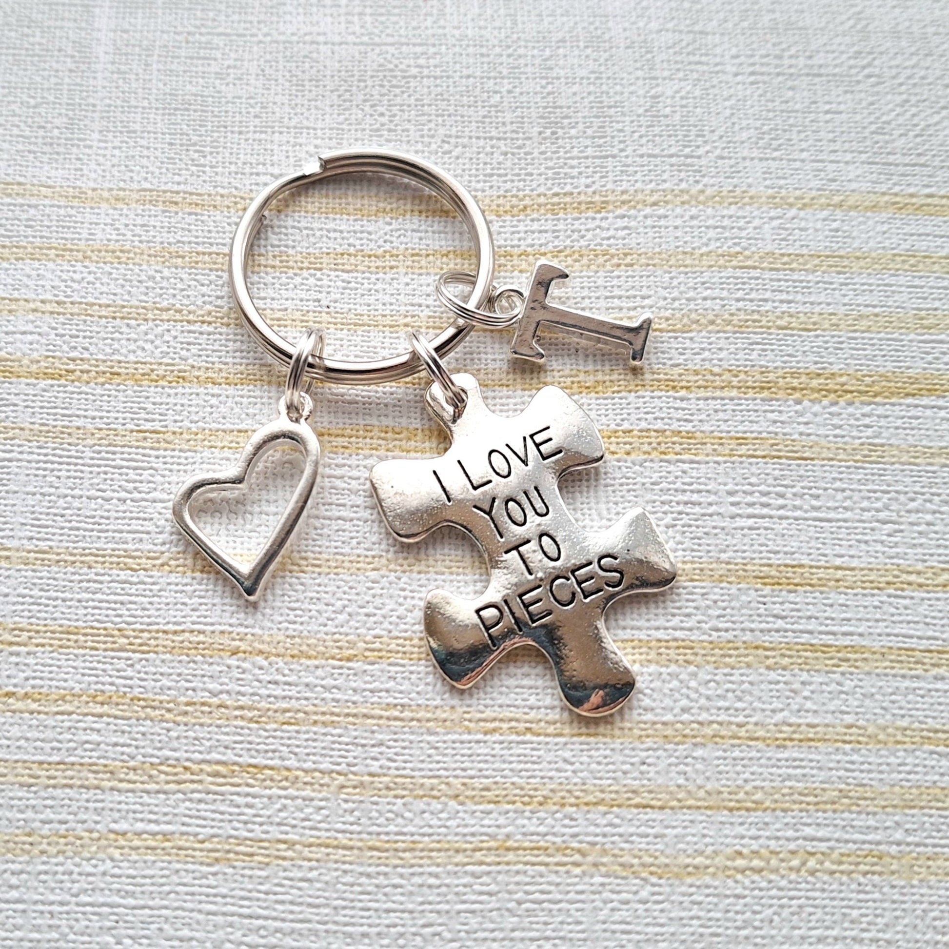 Love you to pieces keyring, initial keychain, valentines day gift, present for mothers day, fathers day gift, anniversary keyring