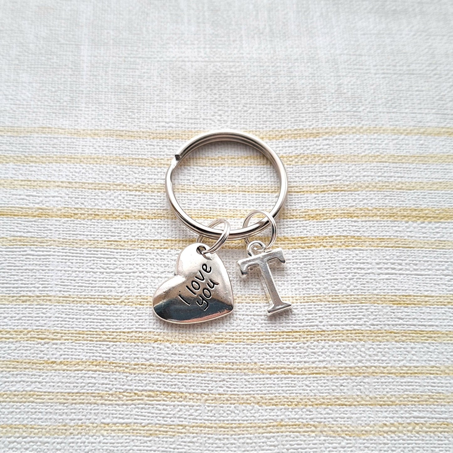 I love you keyring, personalised initial keychain, valentines day gift, love heart keepsake, anniversary present, gift for wife