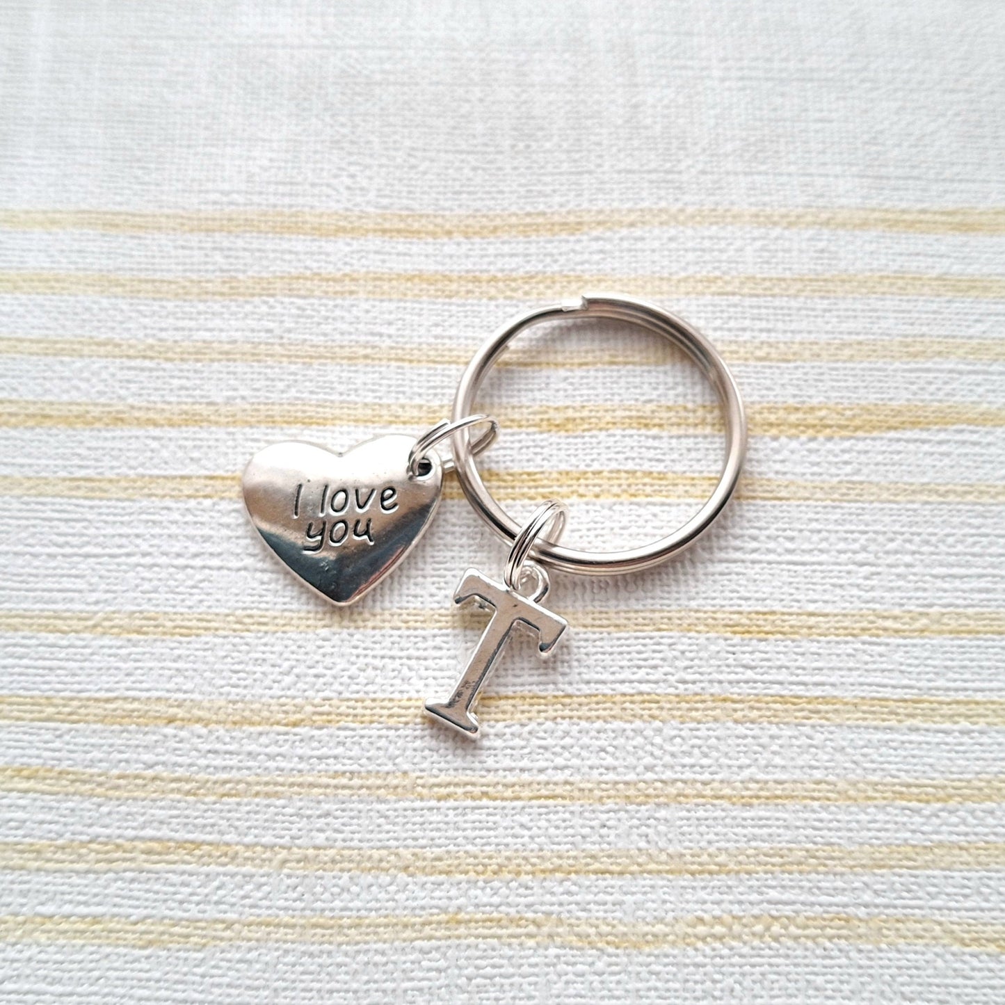 I love you keyring, personalised initial keychain, valentines day gift, love heart keepsake, anniversary present, gift for wife