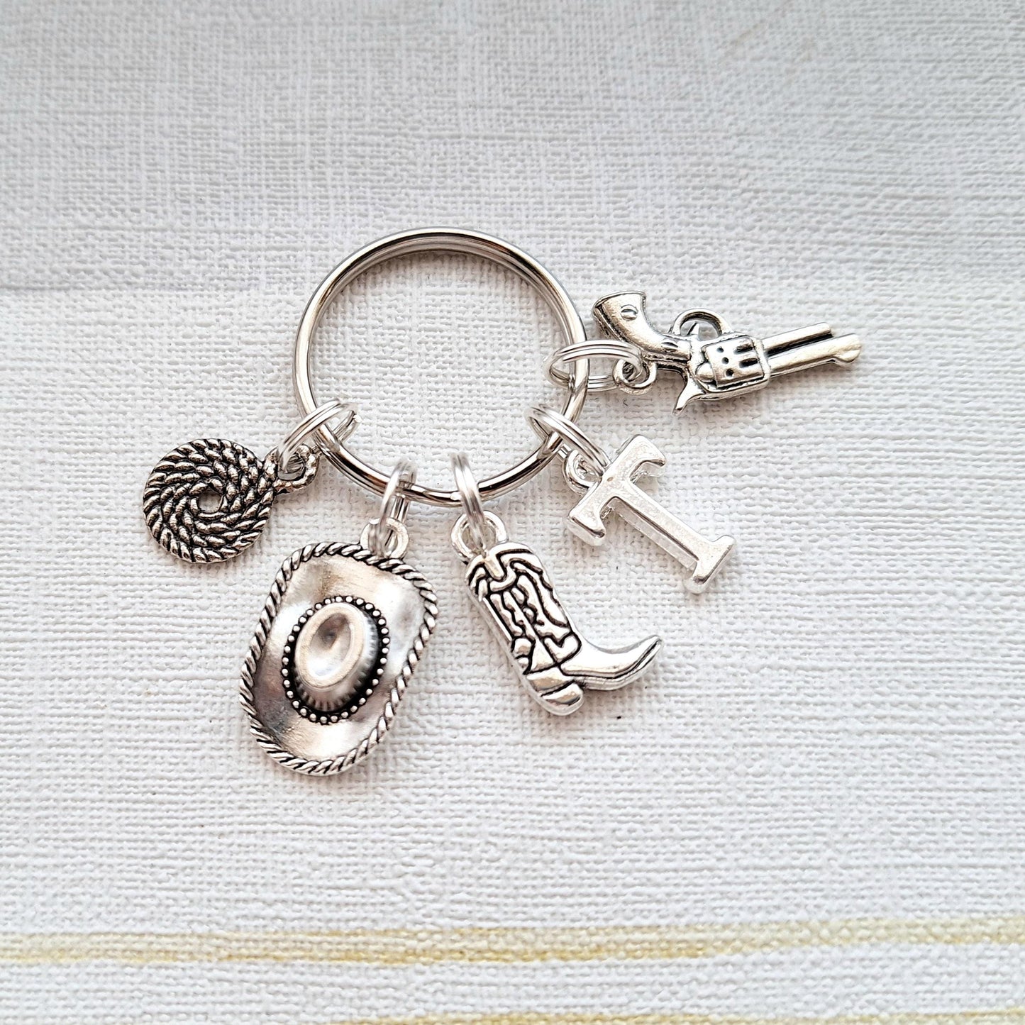 Cowboy keyring, cowgirl keychain, rodeo gift, country and western present, line dancing boots, personalised gift