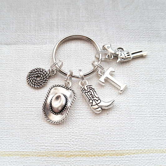 Cowboy keyring, cowgirl keychain, rodeo gift, country and western present, line dancing boots, personalised gift