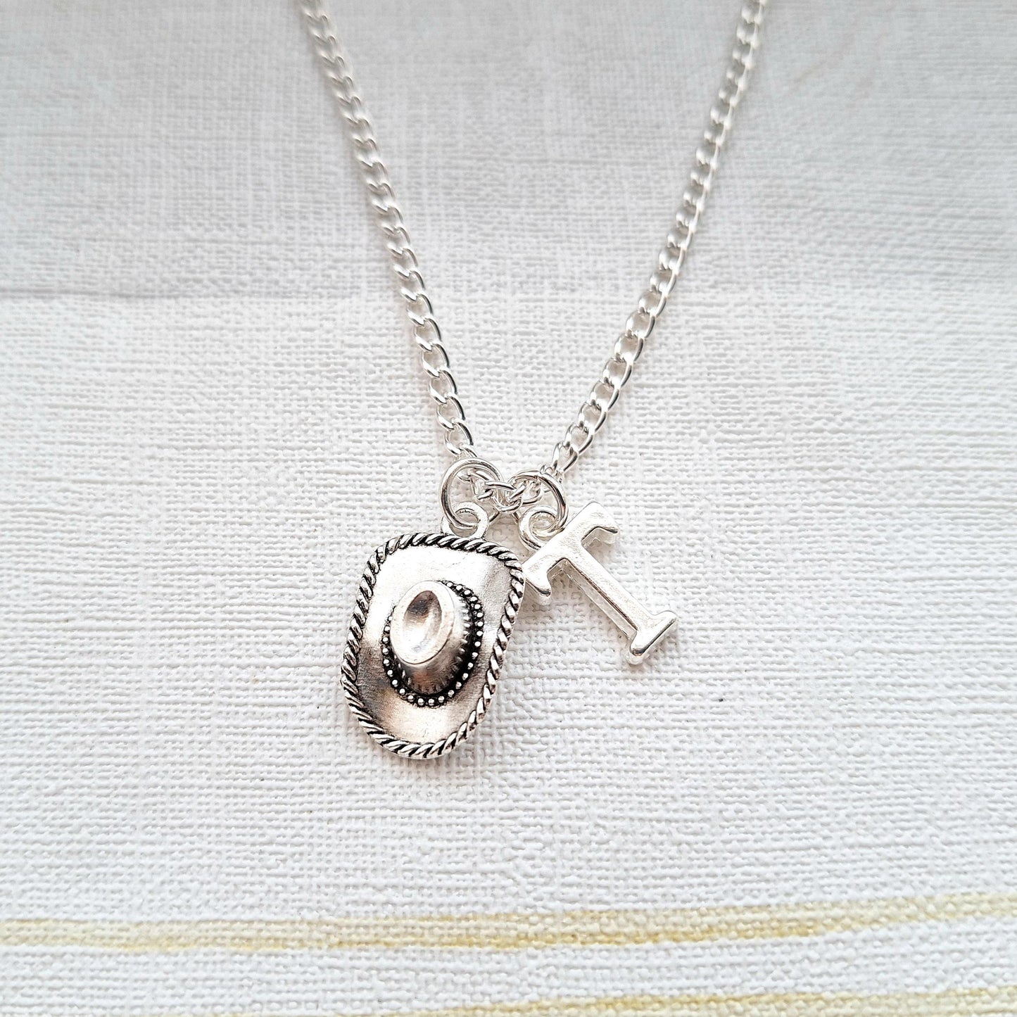 Cowboy hat necklace, country and western jewellery, wild west line dancing present, personalised initial gift