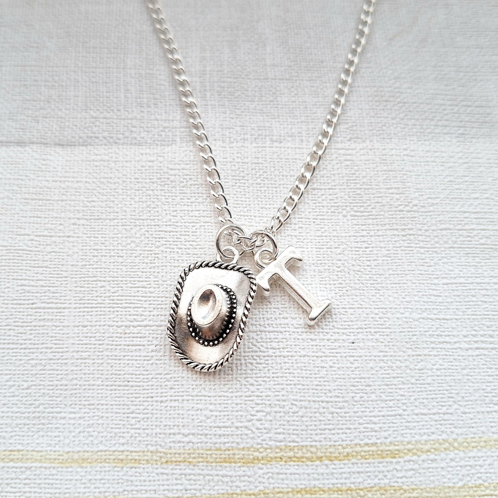 Cowboy hat necklace, country and western jewellery, wild west line dancing present, personalised initial gift
