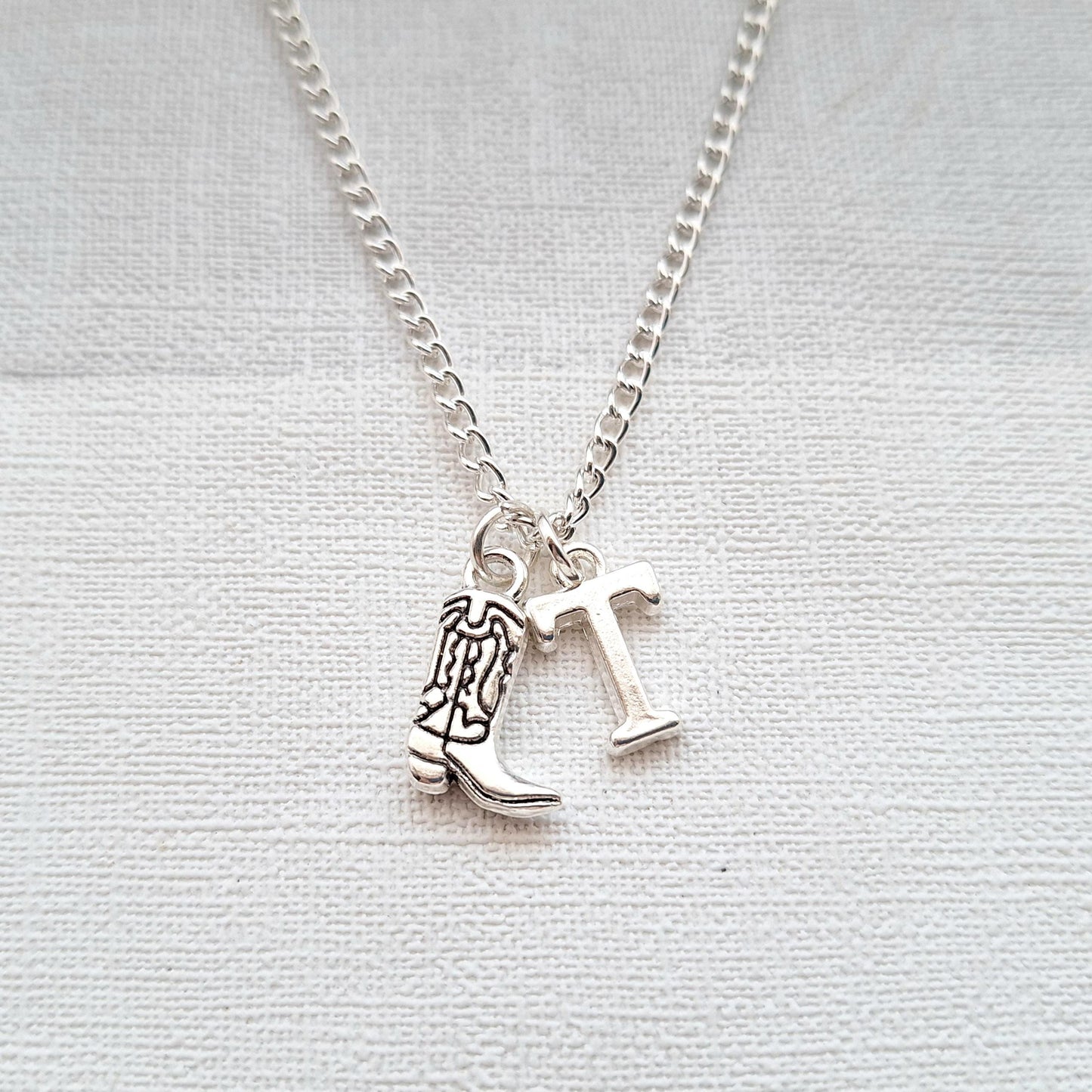 Cowboy boots necklace, country and western jewellery, wild west line dancing present, personalised initial gift