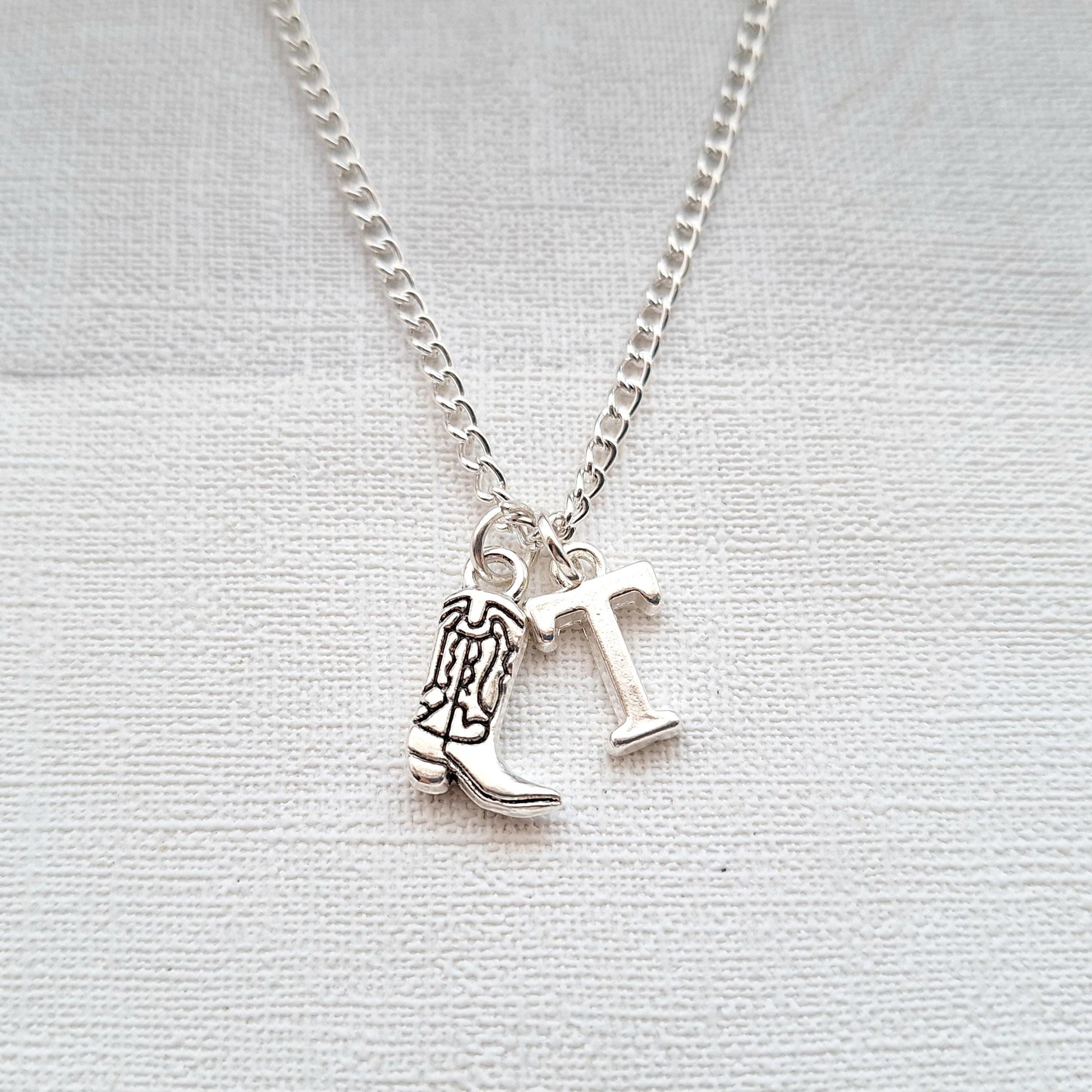 Cowboy boots necklace, country and western jewellery, wild west line dancing present, personalised initial gift