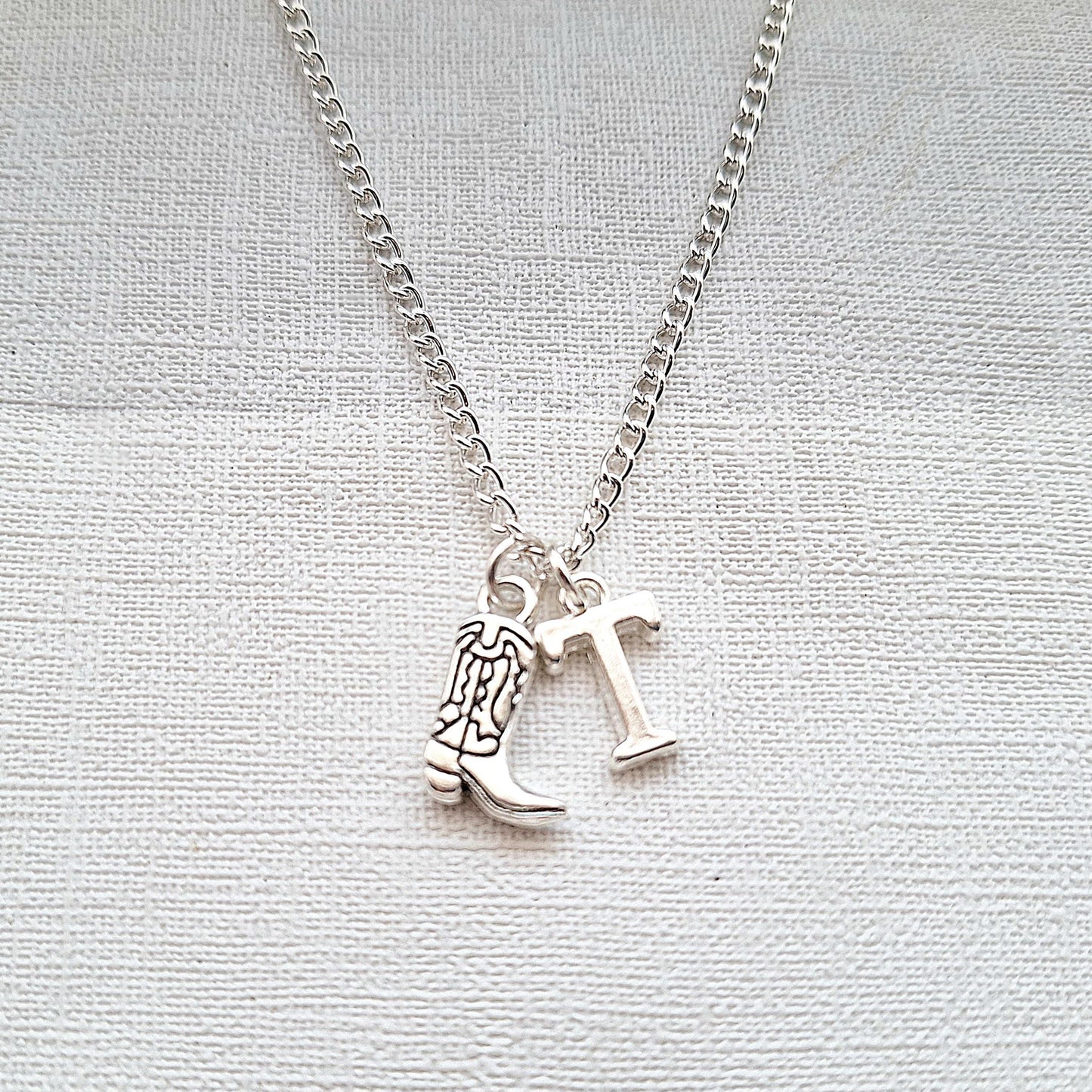 Cowboy boots necklace, country and western jewellery, wild west line dancing present, personalised initial gift